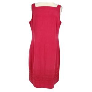 Vintage Jones New York Silk Linen Sheath Dress with Embroidered Hem